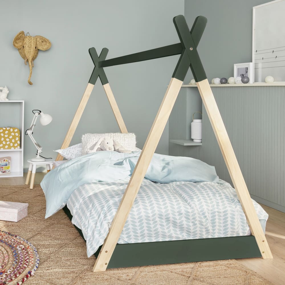sweeek Tipi-Bett 90x190cm aus Kiefernholz grün style modern Spanplatte Baby