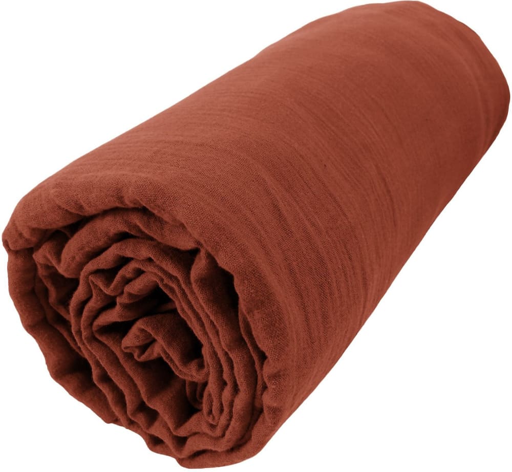 Drap housse en gaze de coton terracotta 180x200 cm — vue 3