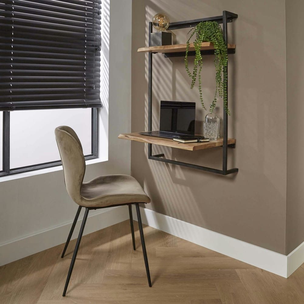 Bureau mural 1 étagère bords naturels en acacia massif L65cm