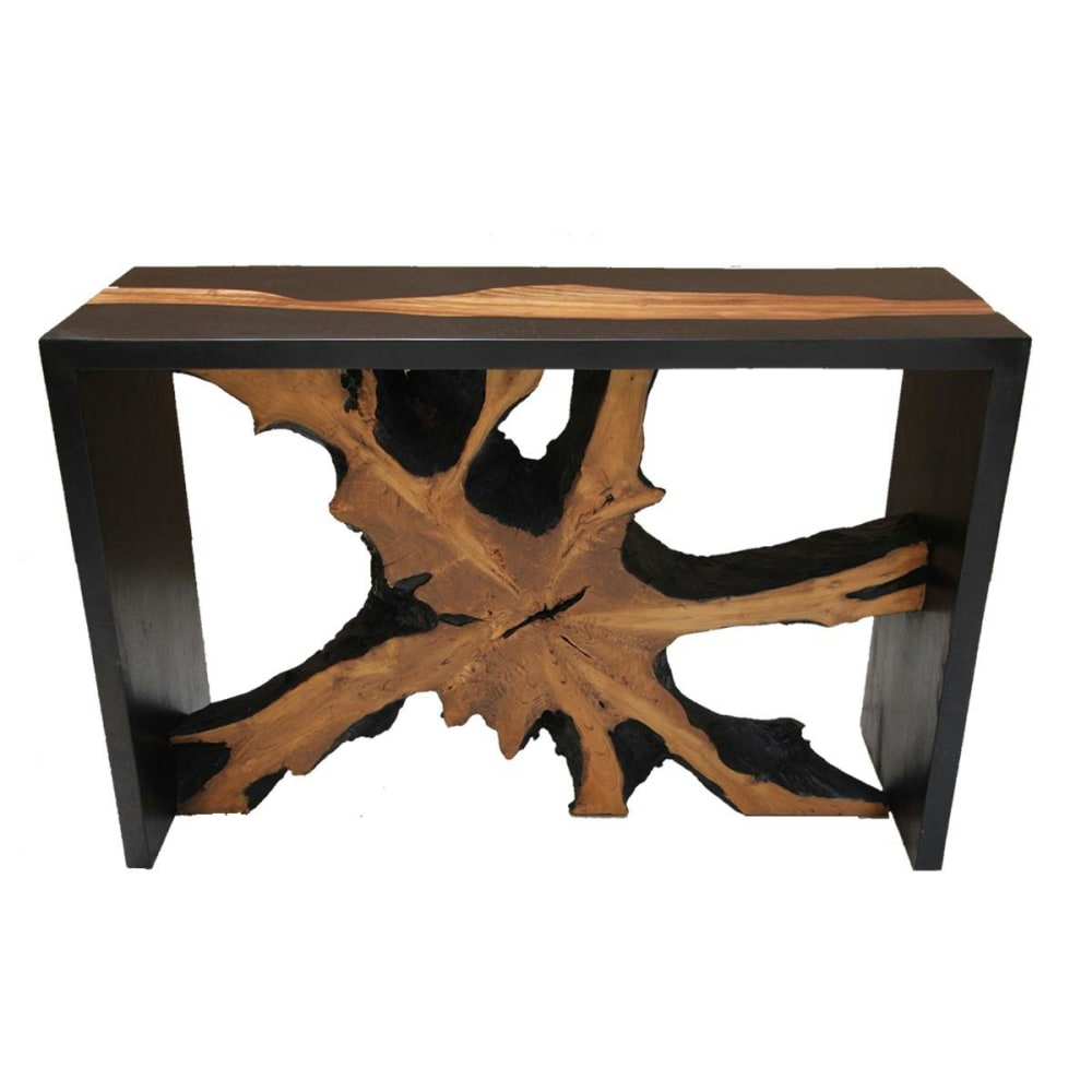 Console d'entrée racine de teck bois et noir L120 cm