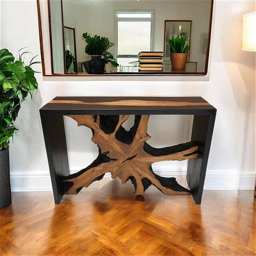 Console d'entrée racine de teck bois et noir L120 cm