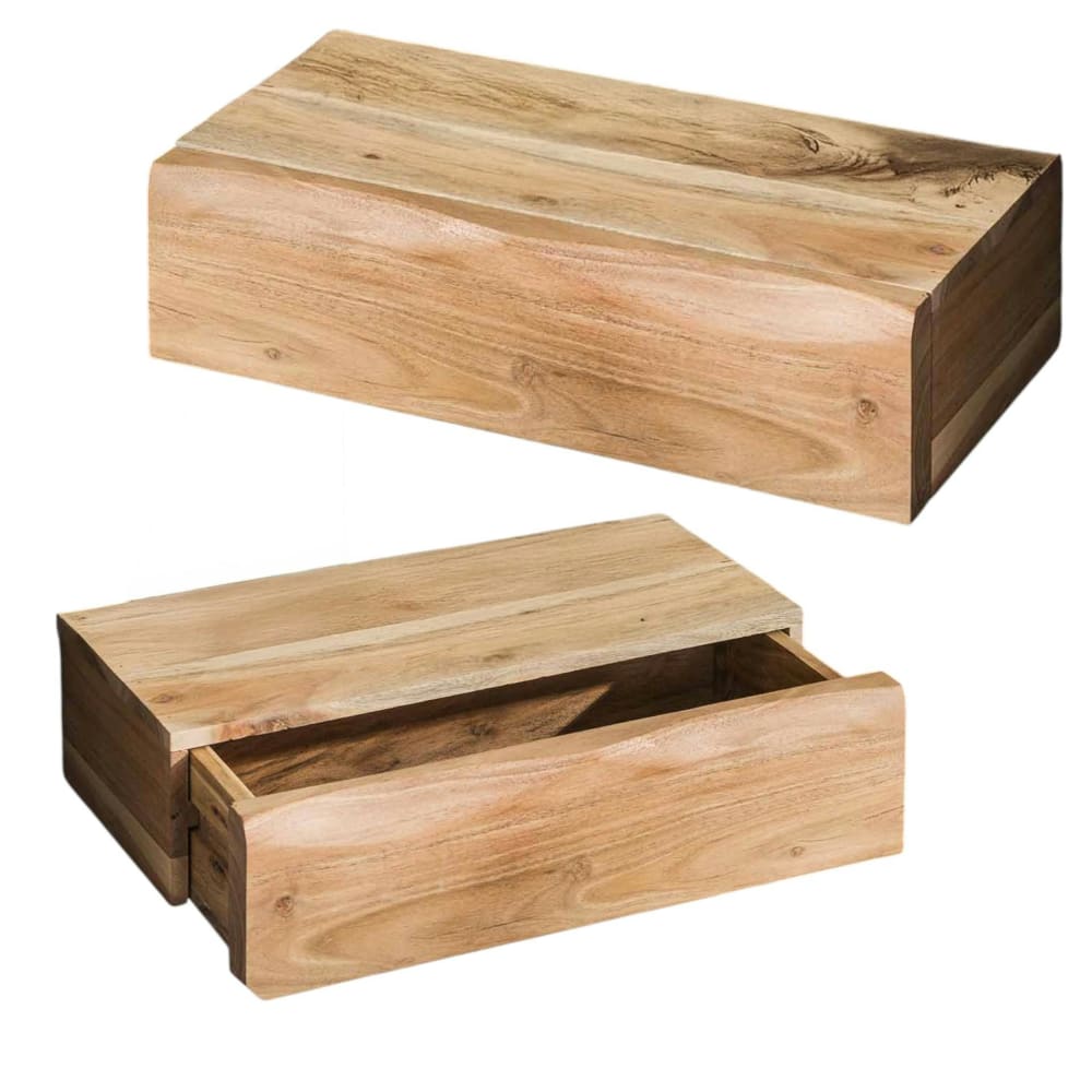 Lot de 2 tables de chevet murales avec tiroir en bois massif