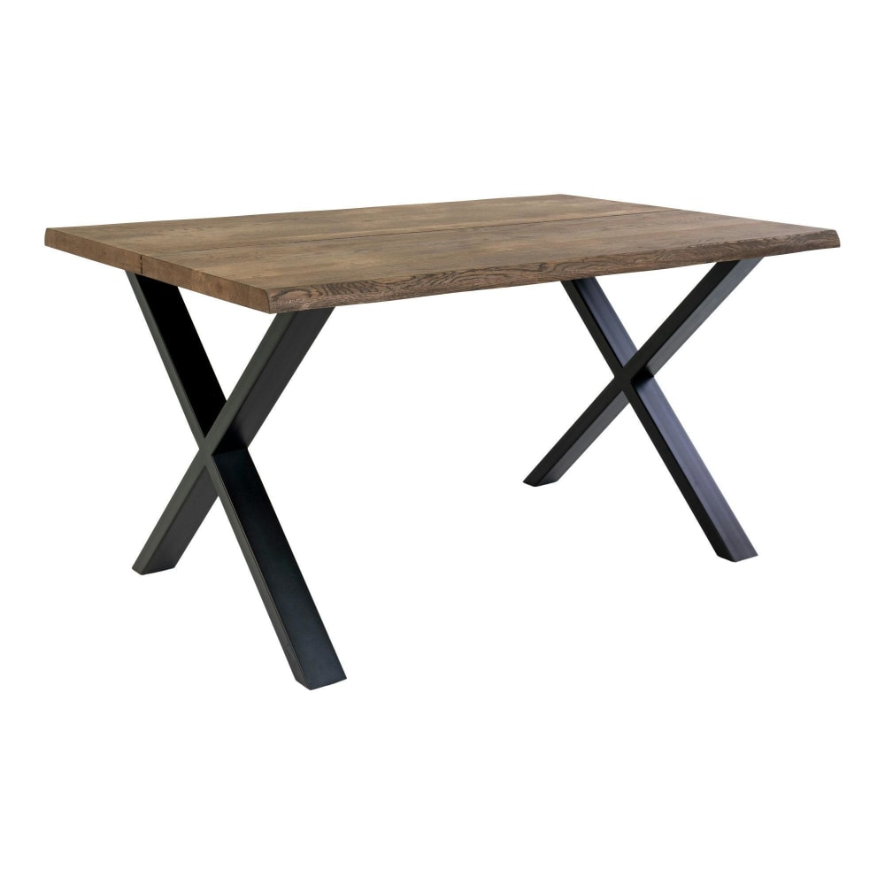 Table à manger 140 cm chêne fumé bords naturels extensible