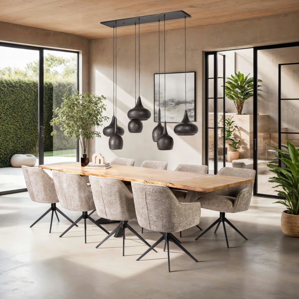 Table extensible bois massif bords irréguliers 175/275 cm