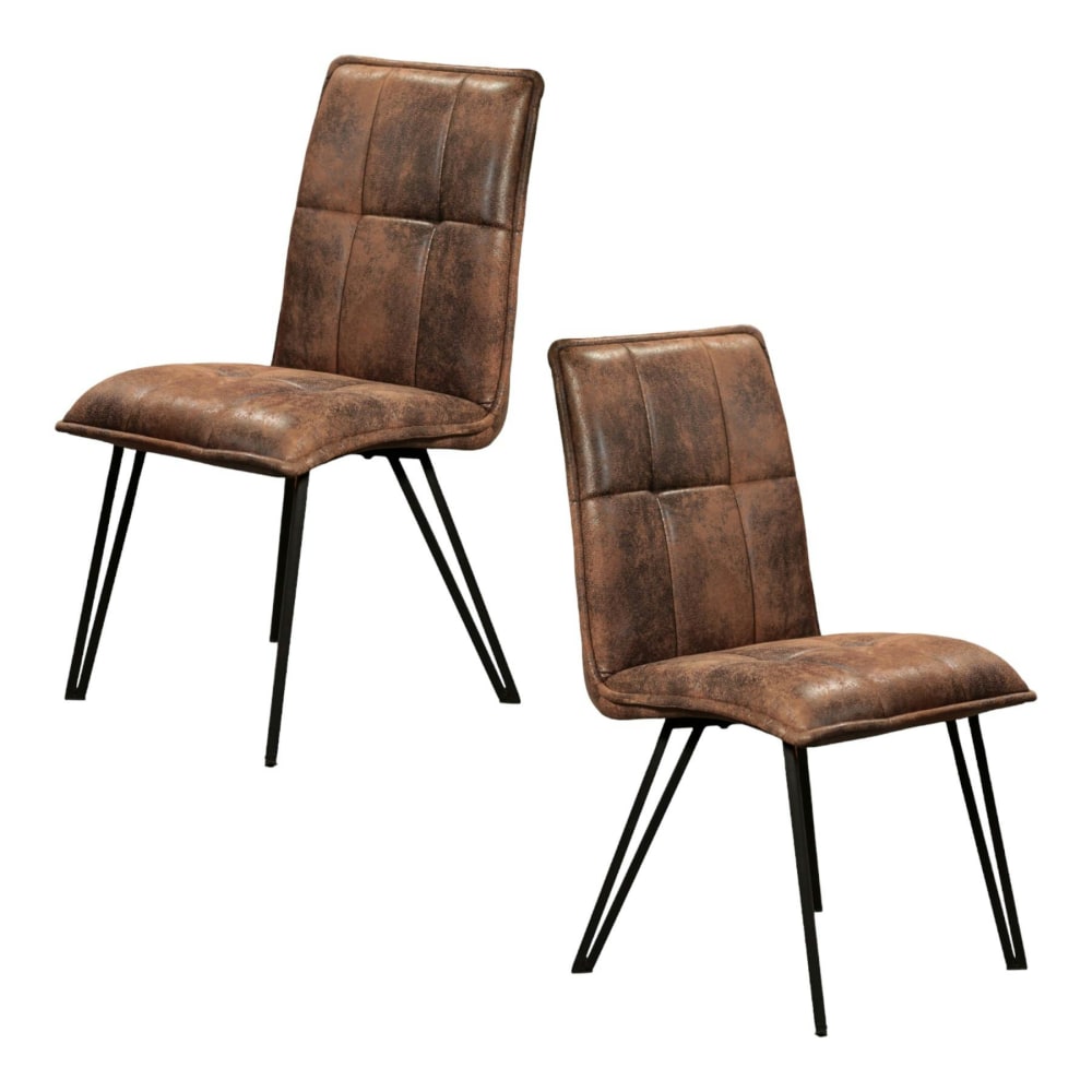 Lot de 2 chaises matelassées assise synthétique havane