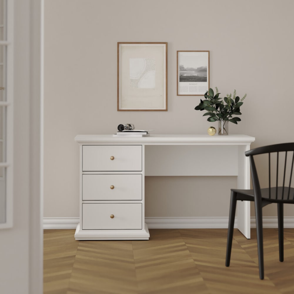 Bureau 3 tiroirs blanc l130 cm