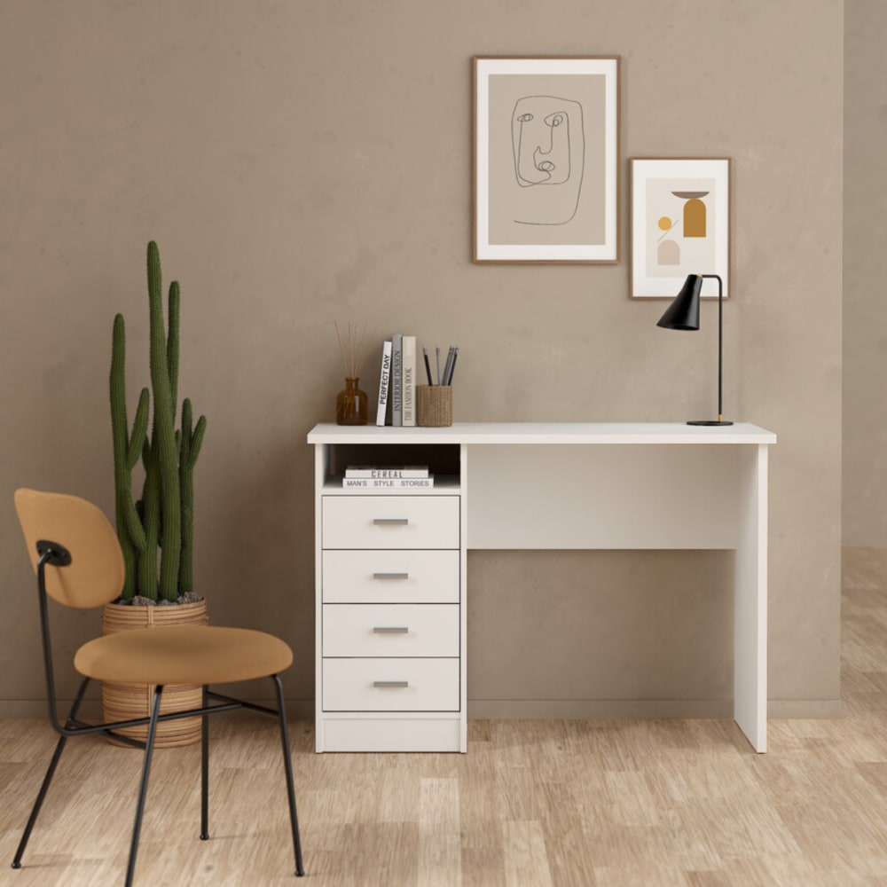 Bureau 4 tiroirs l110 cm - blanc