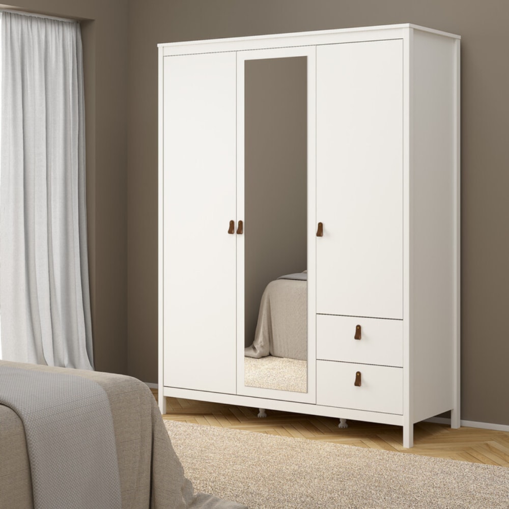Armoire 3 portes dont 1 miroir et 2 tiroirs l150 cm - blanc