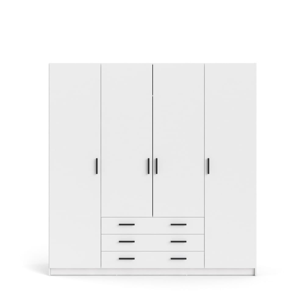Armoire 4 portes et 3 tiroirs L195,5 cm - Blanc
