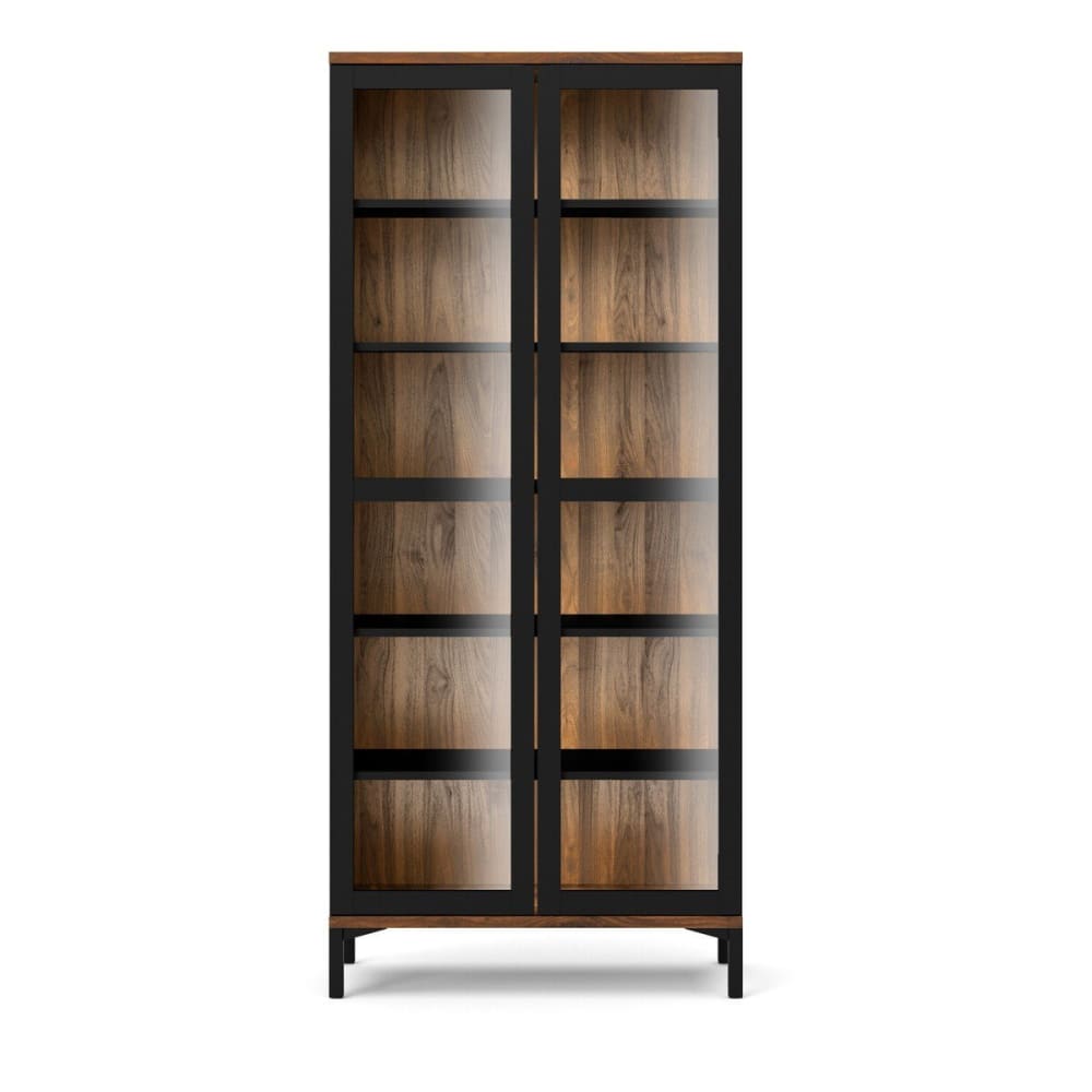 Vitrine 2 portes vitrées h202,8 cm - noyer et noir