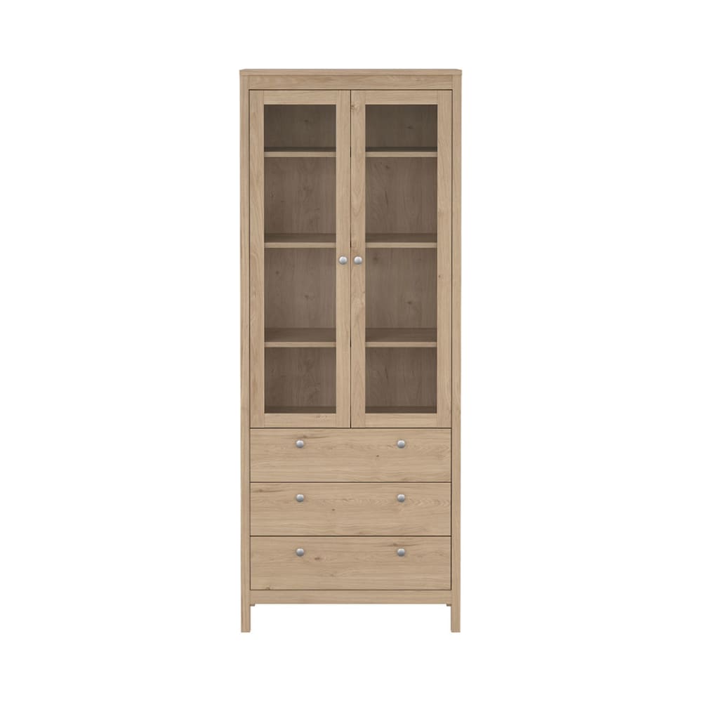 Vitrine 2 portes vitrées encadrées et 3 tiroirs h199 cm - bois clair