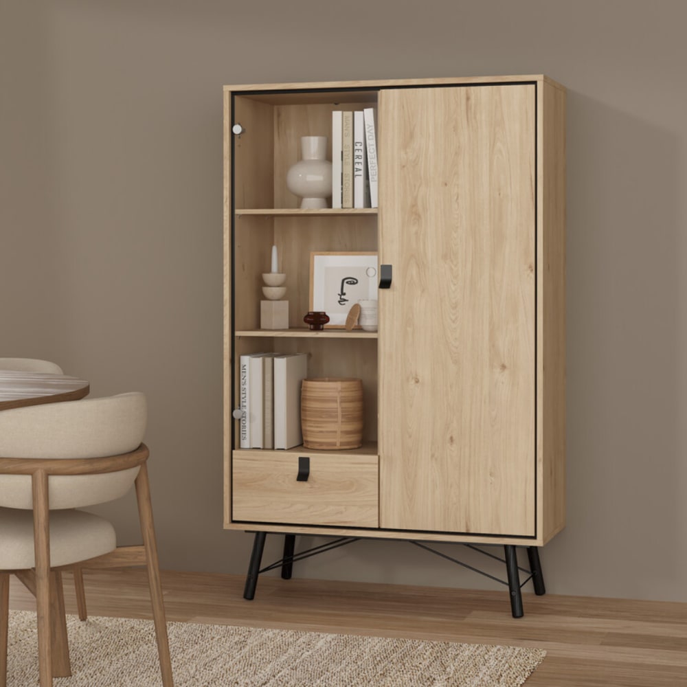 Vitrine 2 portes dont 1 vitrée h161,8 cm - bois clair