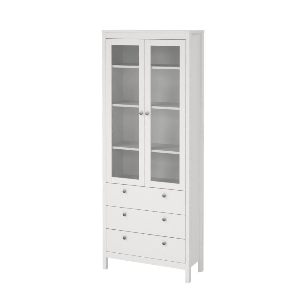 Vitrine 2 portes vitrées encadrées et 3 tiroirs H199 cm - Blanc