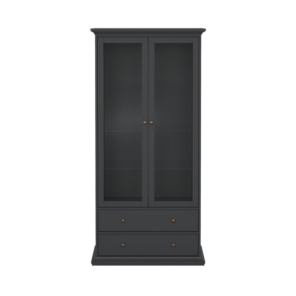 Vitrine 2 portes vitrées et 2 tiroirs L96,2 cm - Gris Anthracite