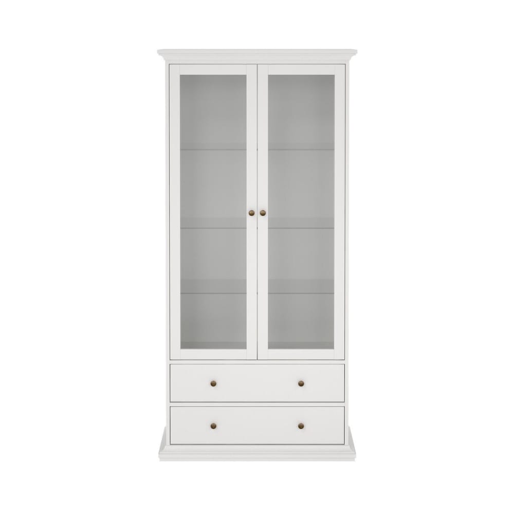 Vitrine 2 portes vitrées et 2 tiroirs L96,2 cm - Blanc