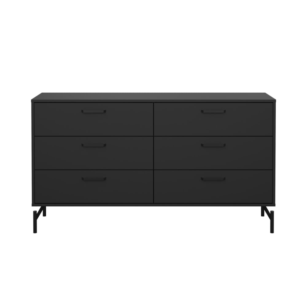 Commode double 6 tiroirs noir mat avec piètement métallique L138,7 cm