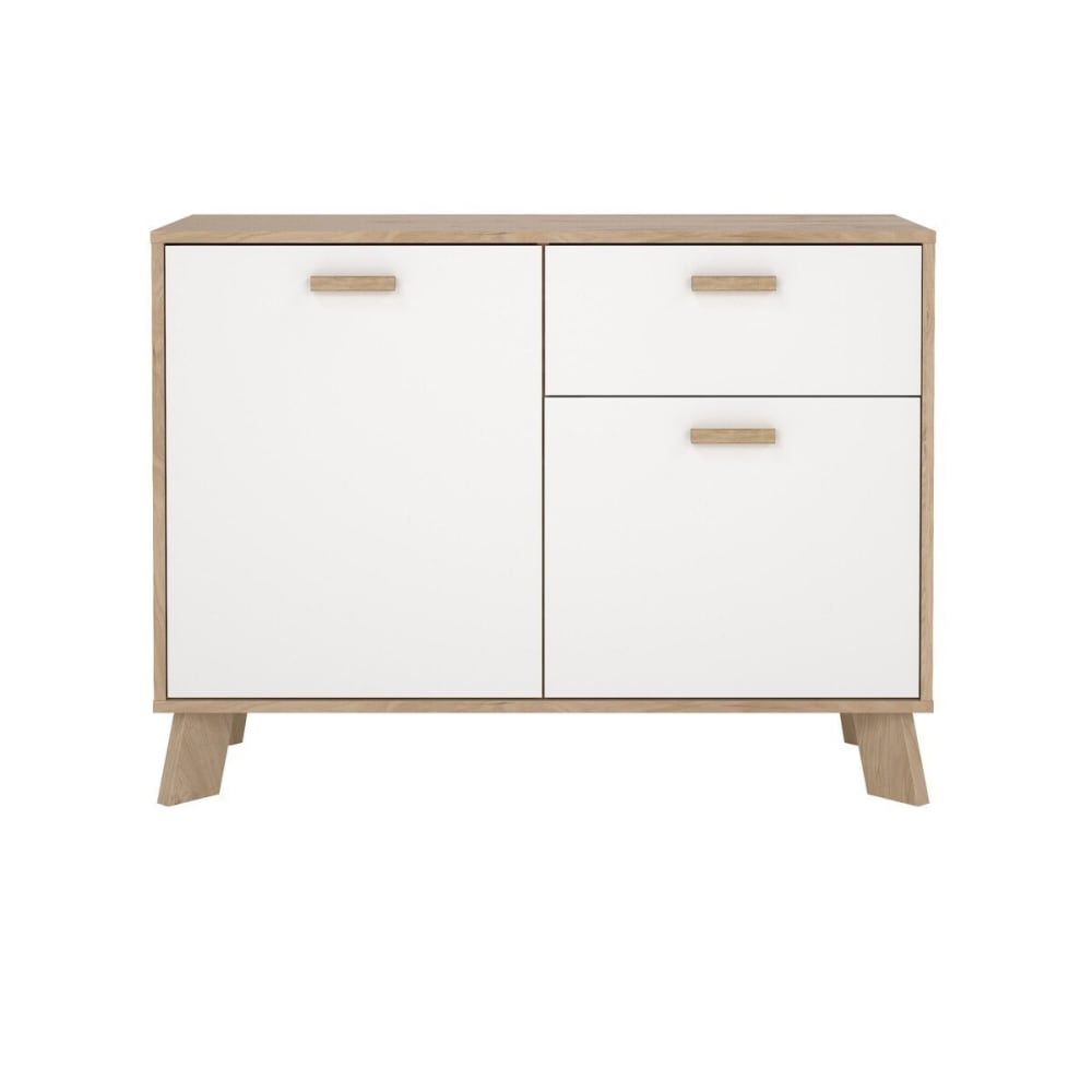 Buffet 2 portes, 1 tiroir décor chêne et blanc L98,7 cm