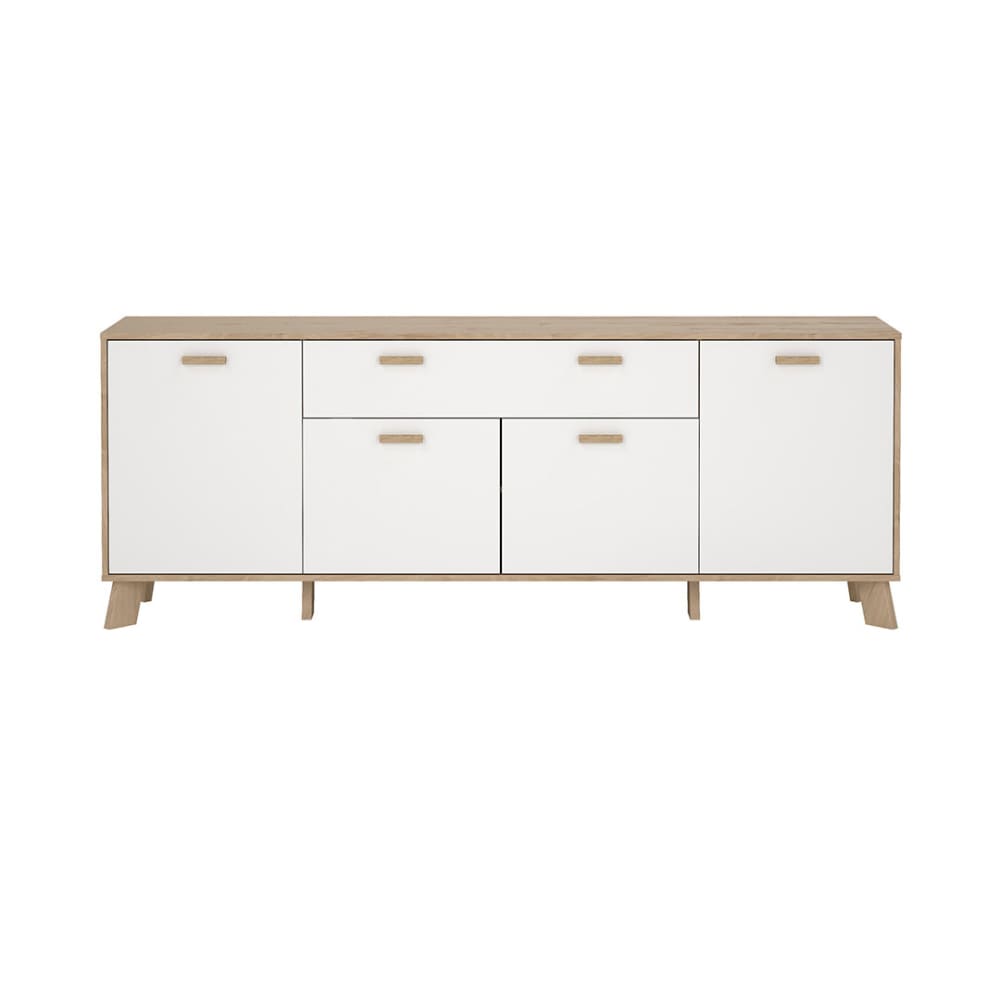 Buffet 4 portes, 1 tiroirs décor chêne et blanc L195,7 cm