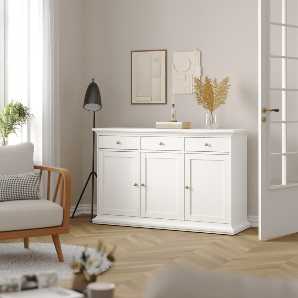 Buffet mit 3 Türen und 3 Schubladen L143,7 cm - Weiß - Maisons Du