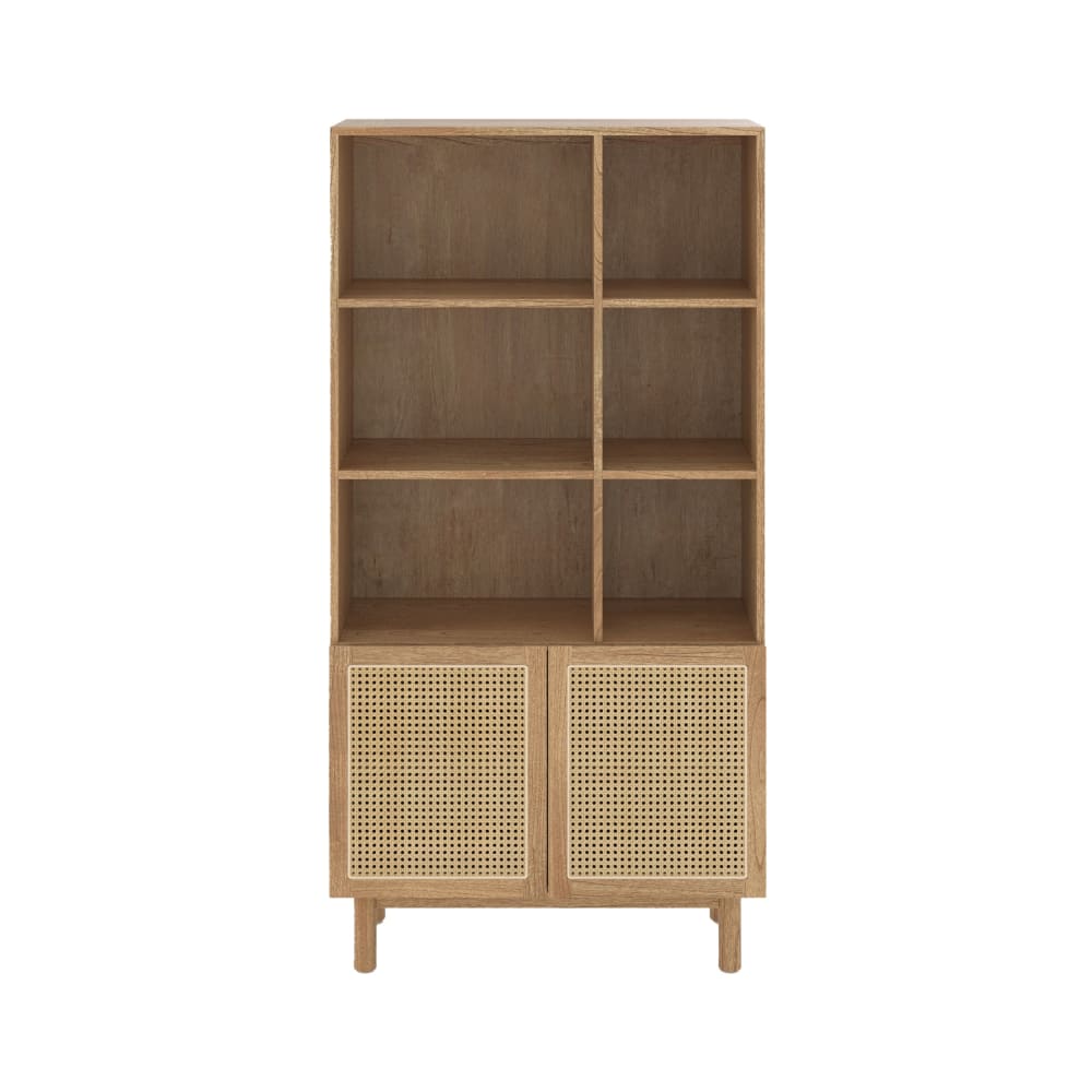 Bibliothèque en bois massif de mindi et rotin