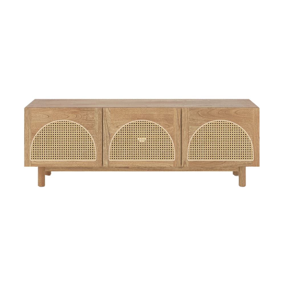 Meuble TV en bois massif de mindi et rotin 160 cm