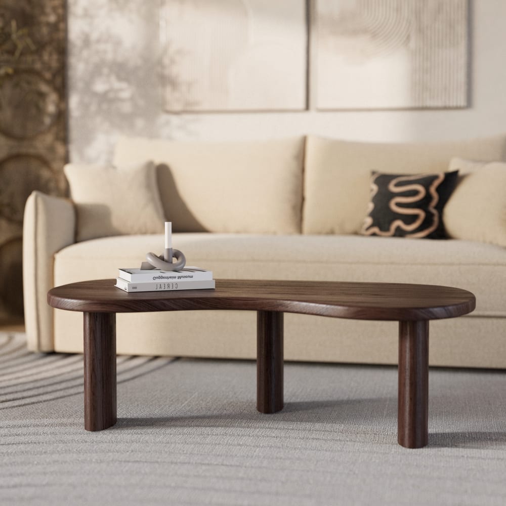 Table basse organique en bois massif de mindi foncé