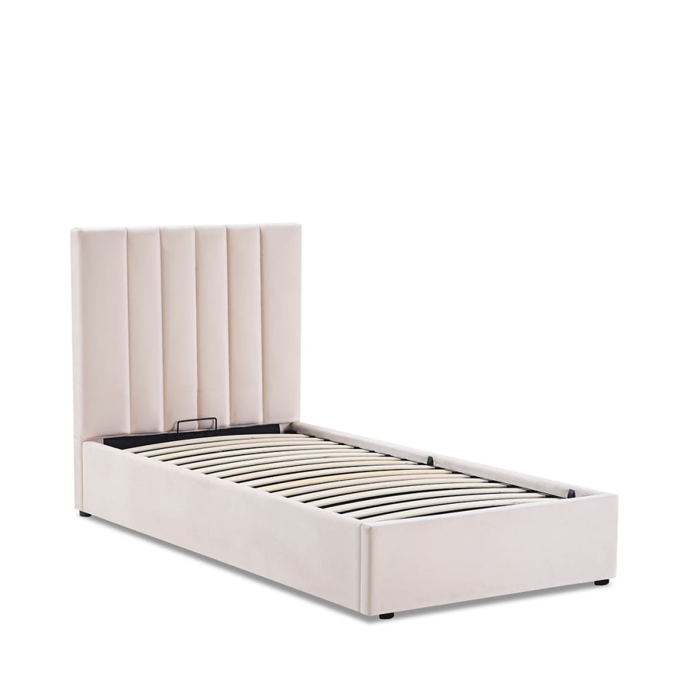 Lit coffre velours beige 90x200 Lit coffre velours beige 90x200