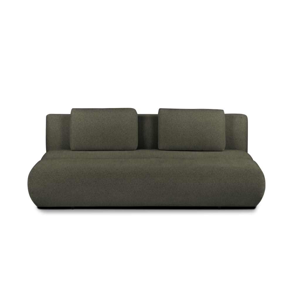 Canapé droit convertible en tissu bouclette 3 places vert kaki