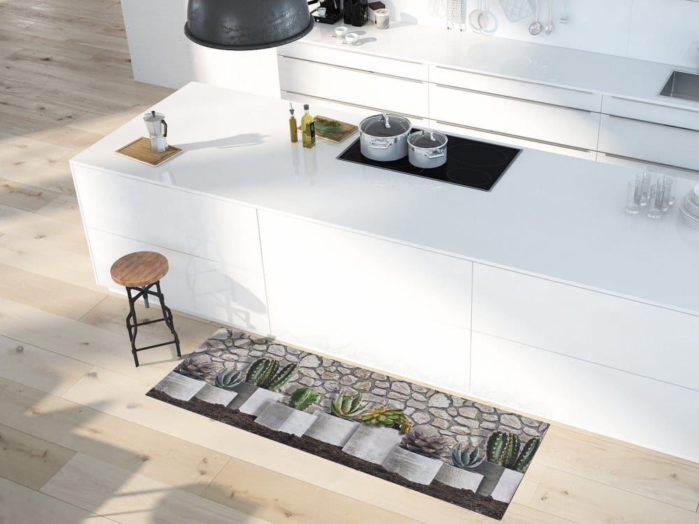 Tapis de cuisine lavable fleurs gris/vert 52x100 cm — vue 3