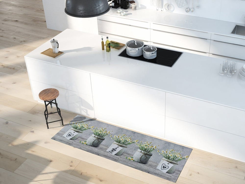 Tapis de cuisine lavable fleurs gris/vert/jaune 52x200 cm — vue 3