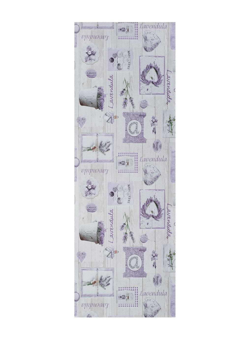 Tapis de cuisine lavable plantes lilas/blanc 48x200 cm