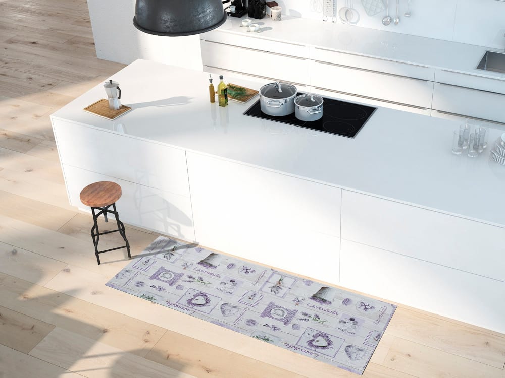 Tapis de cuisine lavable plantes lilas/blanc 48x200 cm — vue 3