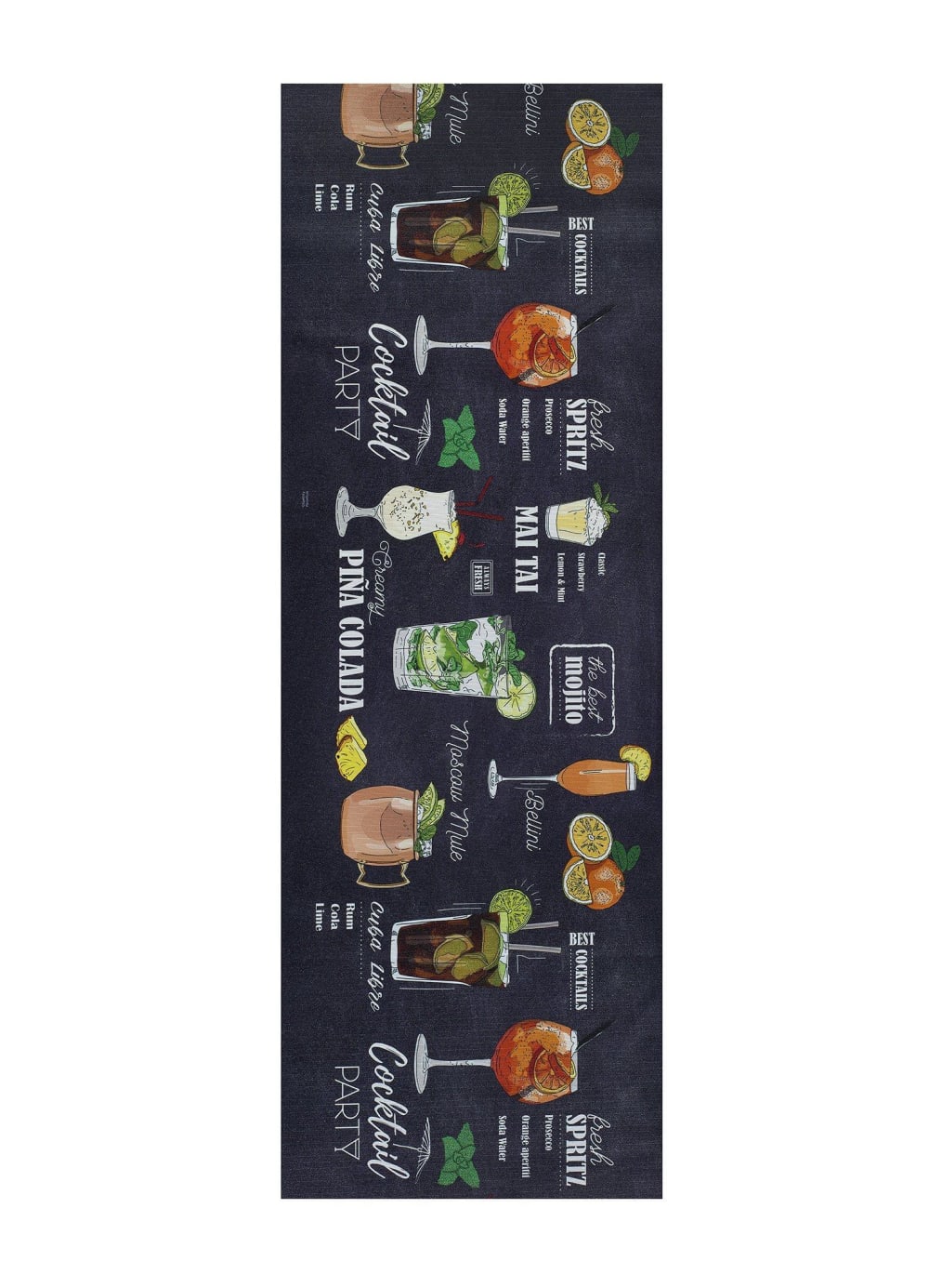 Tapis de cuisine lavable cocktail noir/multicolore 52x200 cm