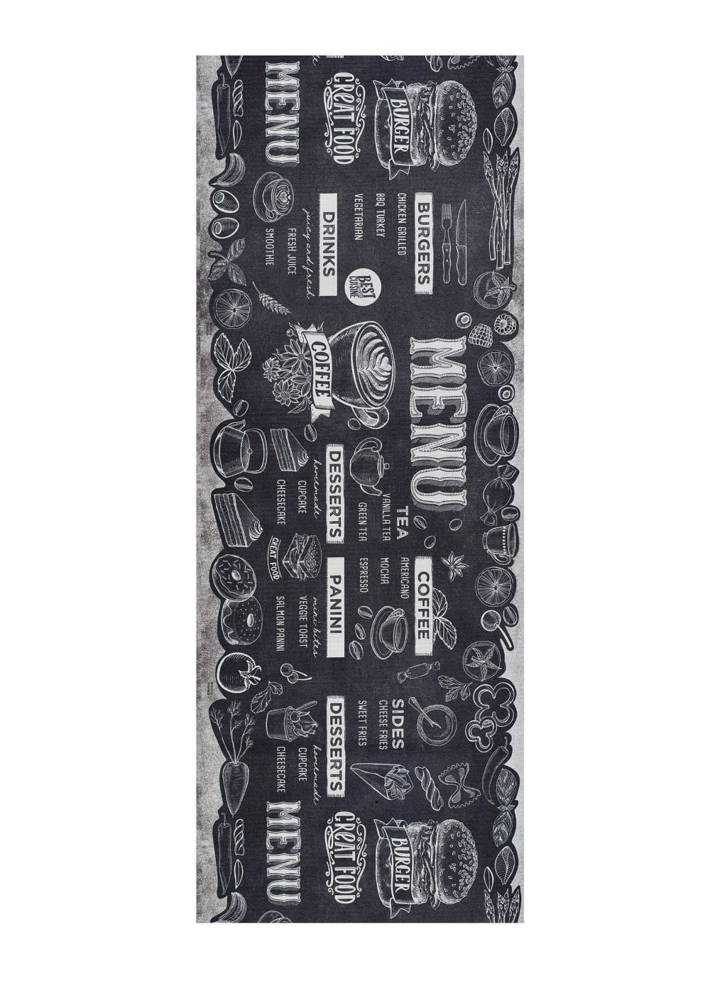 Tapis de cuisine lavable menu noir/blanc 52x100 cm