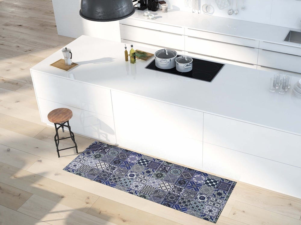 Tapis de cuisine lavable carreaux ciment bleu/gris 52x100 cm — vue 3