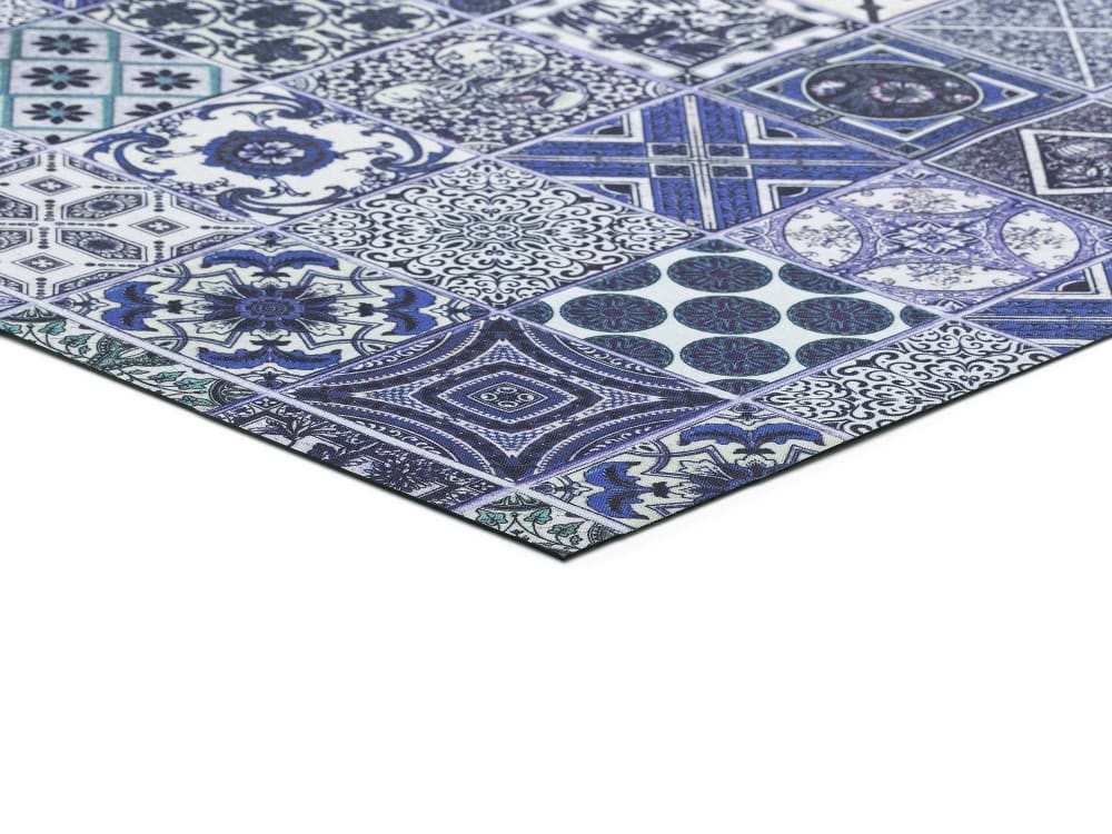 Tapis de cuisine lavable carreaux ciment bleu/gris 52x100 cm — vue 4