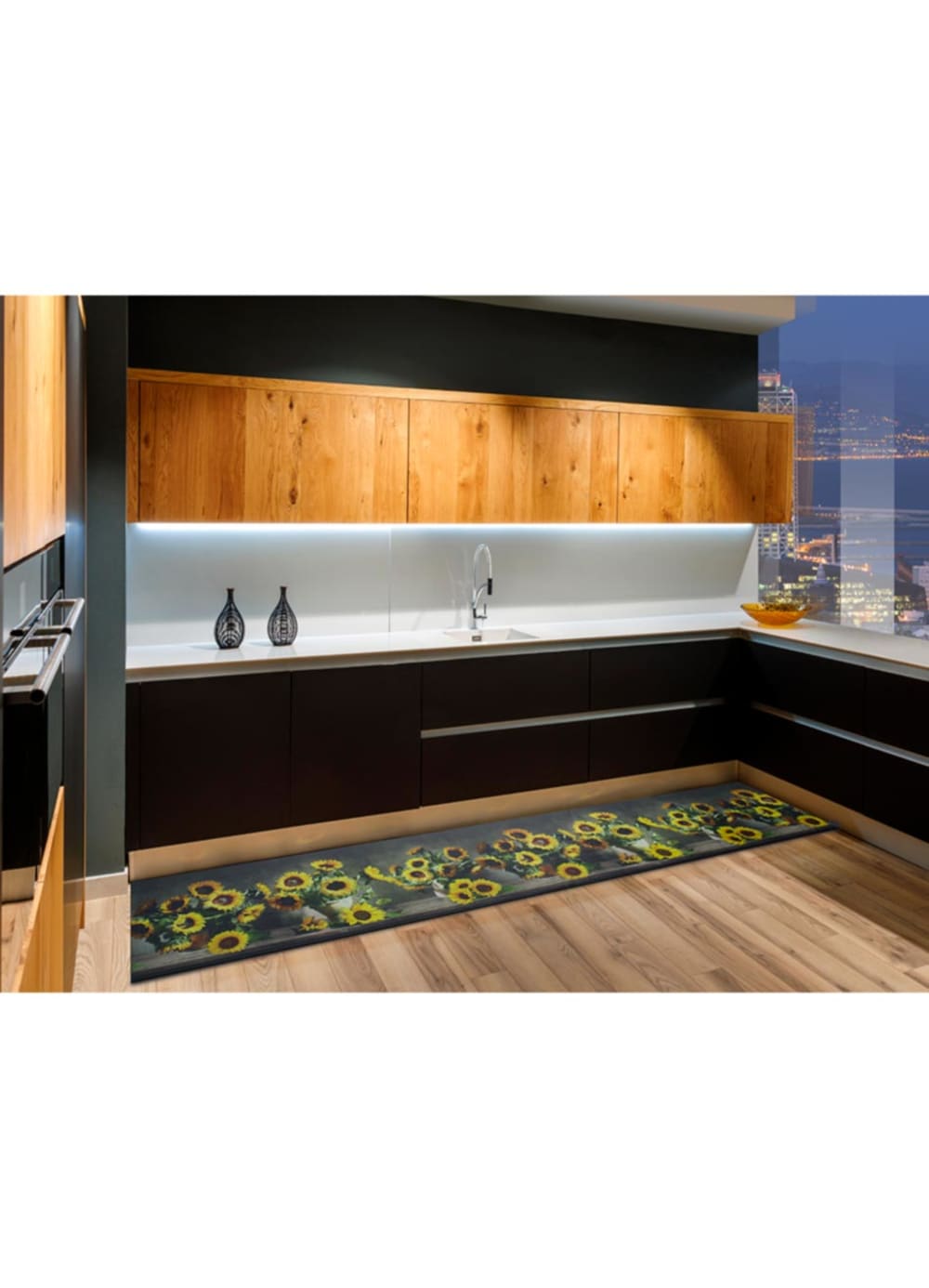 Tapis de cuisine lavable fleurs jaune/vert/gris 52x200 cm — vue 3