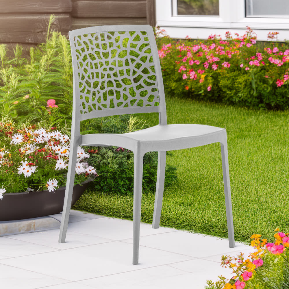 Lot de 6 chaises de jardin empilables en polypropylène gris clair