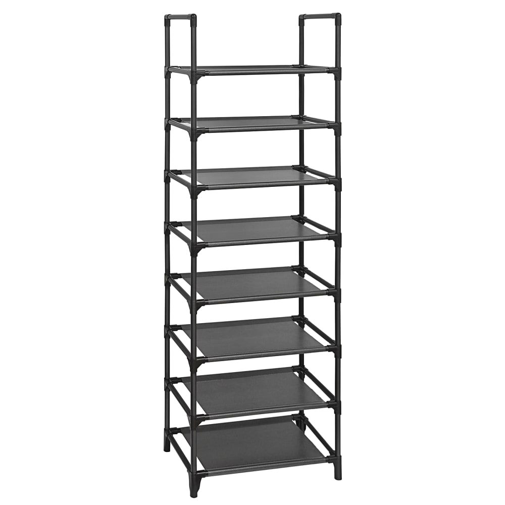 Étagère chaussure à 8 niveaux 28 x 46 x 145 cm cadre en métal noir