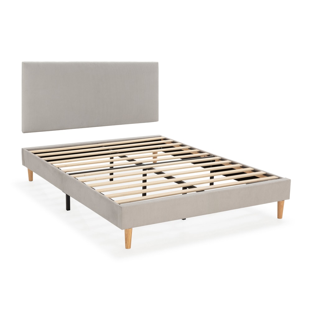 HOMN Polsterbett + kopfteil 140x200 cm, Grau style modern Grau Pes - Polyester