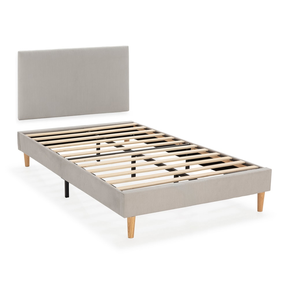 HOMN Polsterbett + kopfteil 90x190 cm, Grau style modern Grau Pes - Polyester