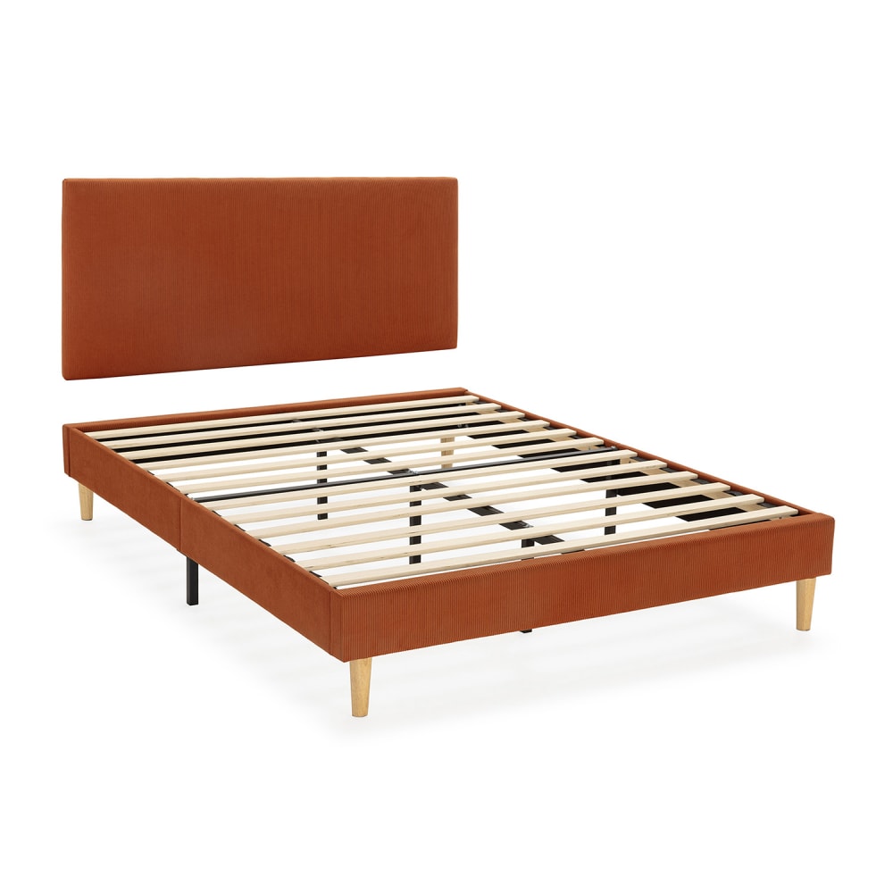 HOMN Polsterbett + kopfteil 140x190 cm, Ziegelfarbe style modern Rot Pes - Polyester