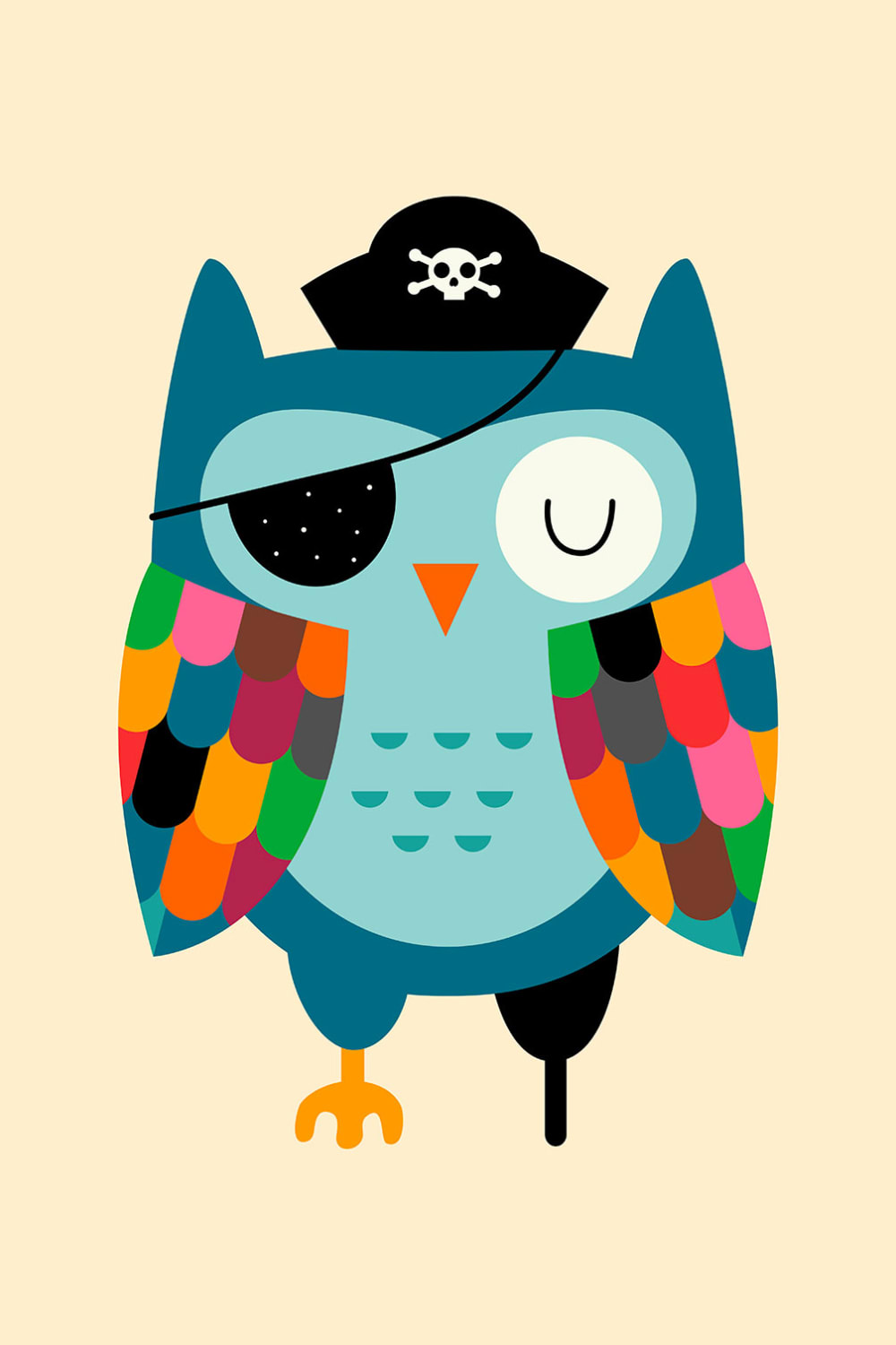 Tableau capitaine hibou imprimé sur toile 40x60 cm