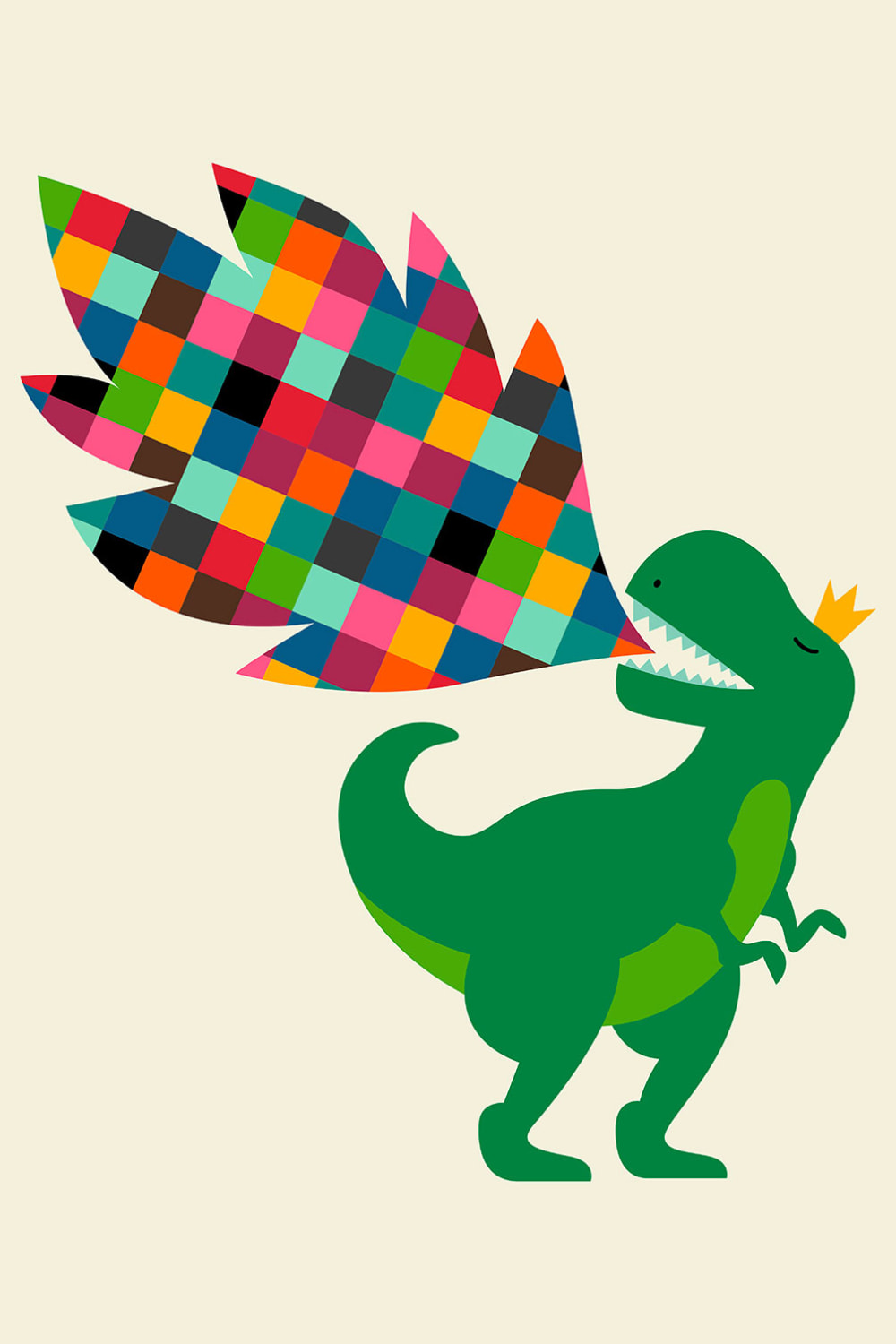 Tableau dino cracheur de feu imprimé sur toile 40x60 cm