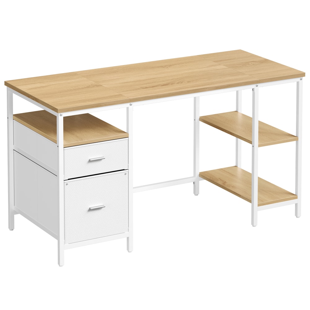 Bureau d’ordinateur 60 x 140 x 76 cm couleur chêne naturel et blanc