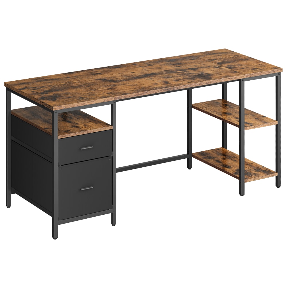 Bureau d'ordinateur avec 2 tiroirs 160 x 60 x 76 cm marron et noir