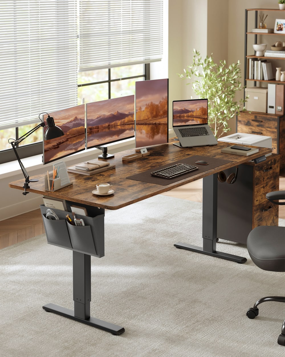 Bureau électrique réglable en hauteur 180 x 80 cm marron rustique