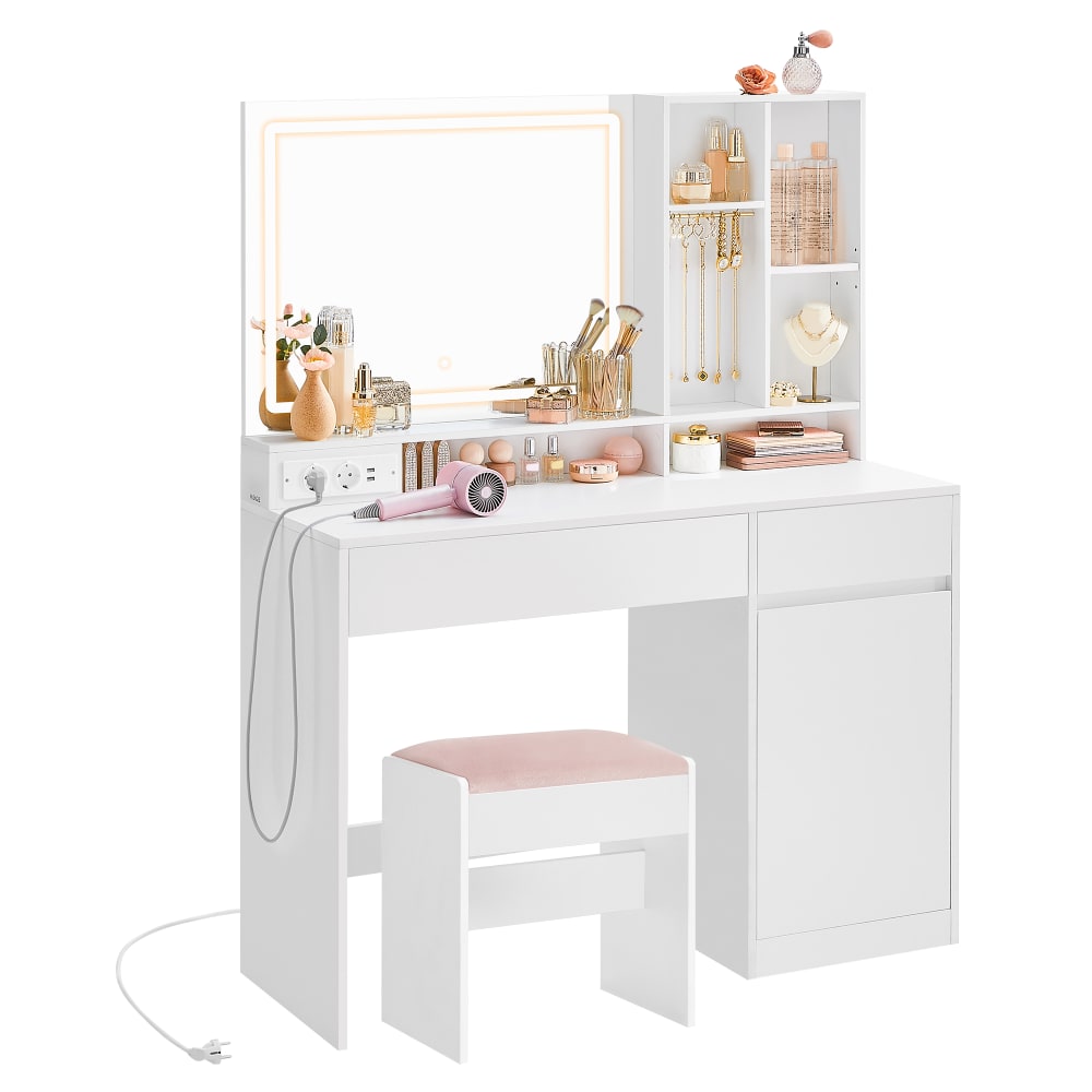 Coiffeuse avec tabouret avec miroir largeur de 110 cm blanc