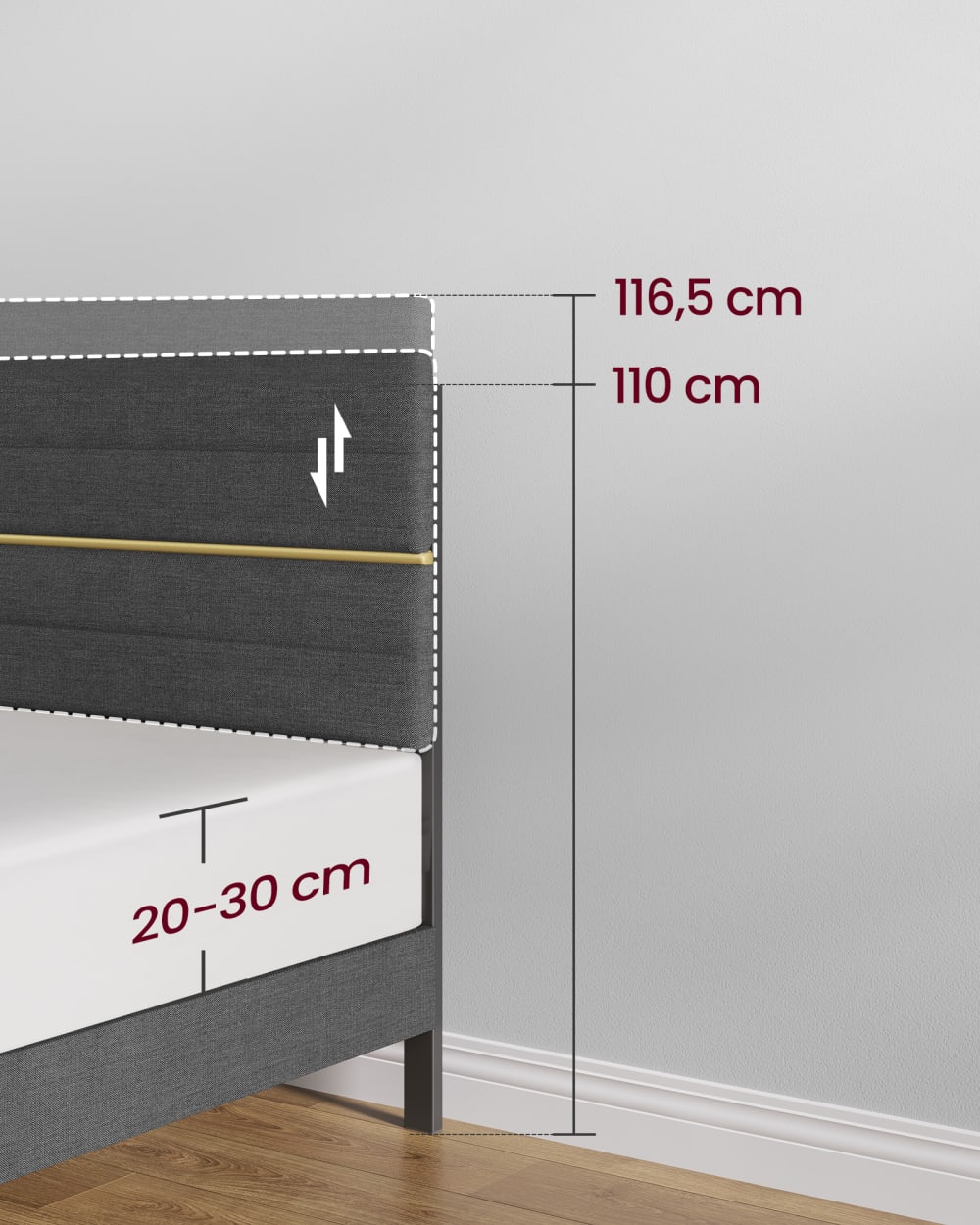 Lit double convient pour un matelas de 140 x 190 cm tête de lit gris