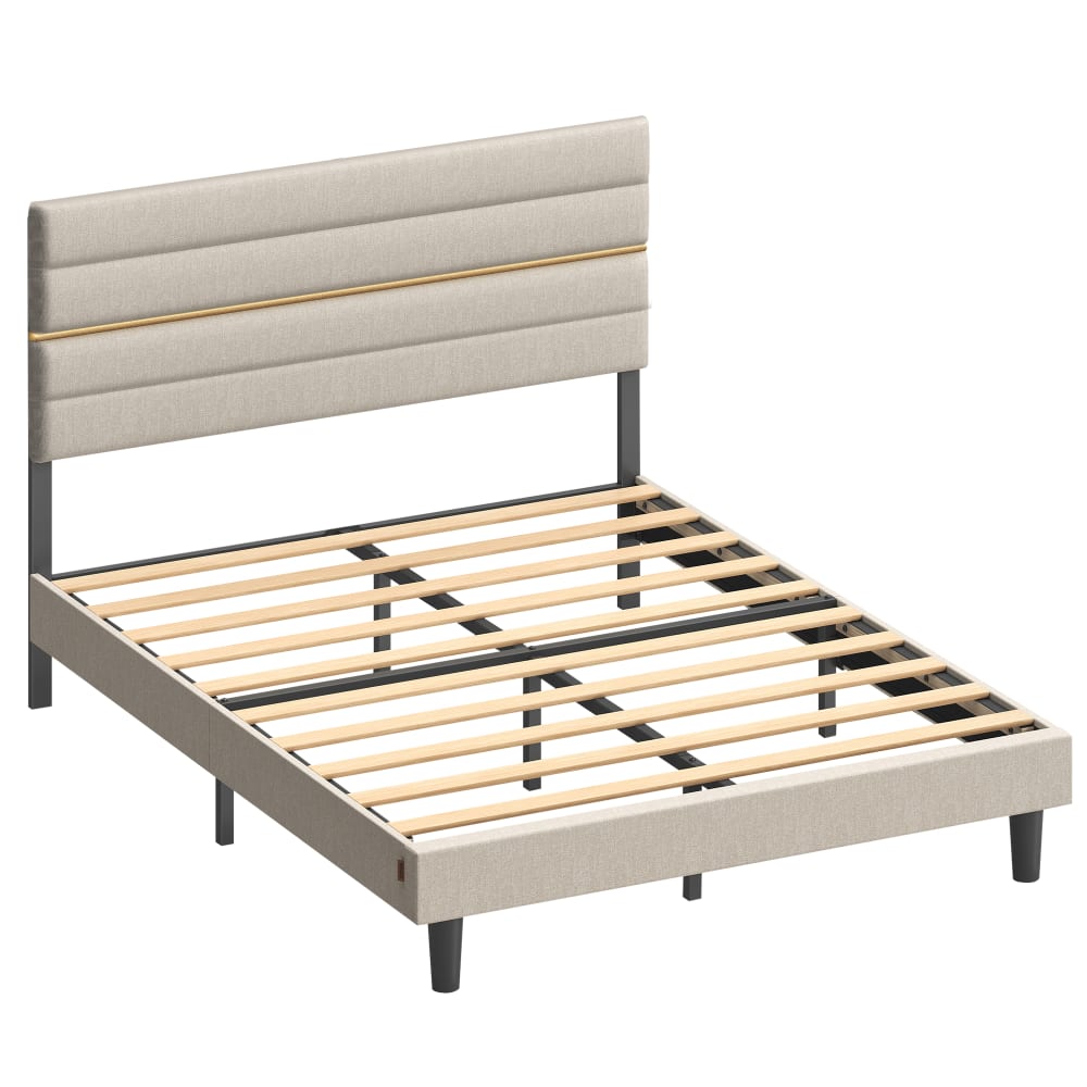 Lit double convient pour un matelas de 140 x 190 cm tête de lit beige